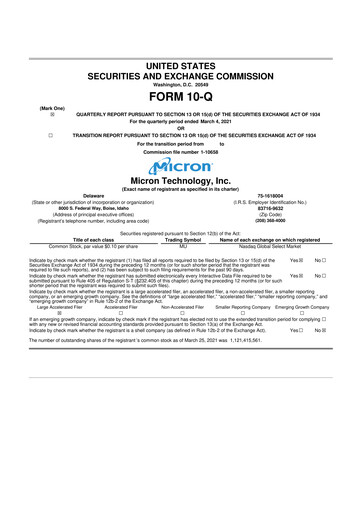 Thumbnail Micron Technology 10-Q Quarterly Report FY2021 