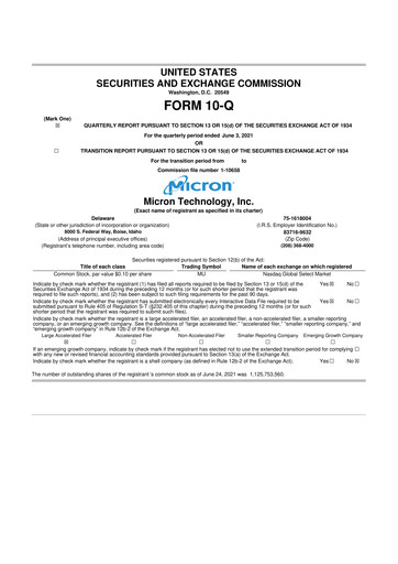 Thumbnail Micron Technology 10-Q Quarterly Report FY2021 