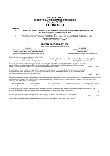Vorschaubild Micron Technology 10-Q Quartalsbericht  