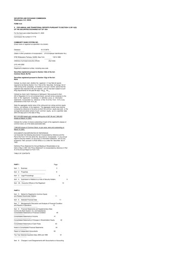 Miniature Community Financial System 10-K Rapport annuel 2000