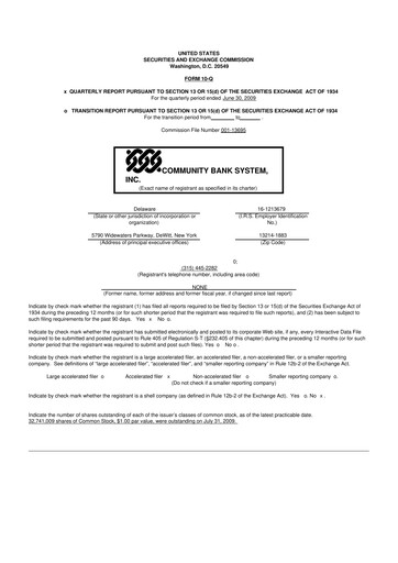 Thumbnail Community Financial System 10-Q Quarterly Report FY 