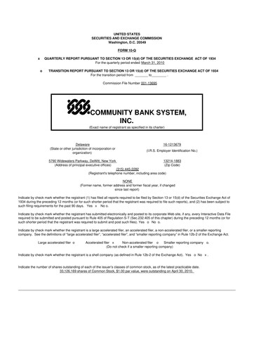 Thumbnail Community Financial System 10-Q Quarterly Report FY 