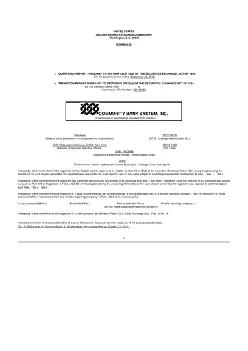 Thumbnail Community Financial System 10-Q Quarterly Report FY 