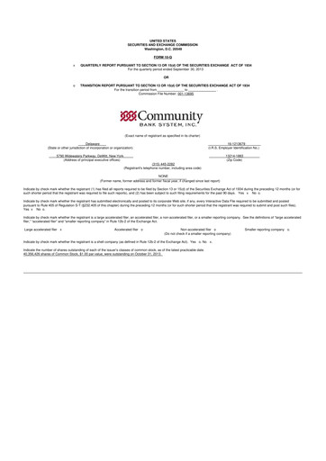 Thumbnail Community Financial System 10-Q Quarterly Report FY2013 