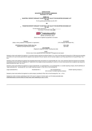 Thumbnail Community Financial System 10-Q Quarterly Report FY2014 