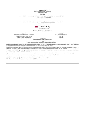 Thumbnail Community Financial System 10-Q Quarterly Report FY2015 