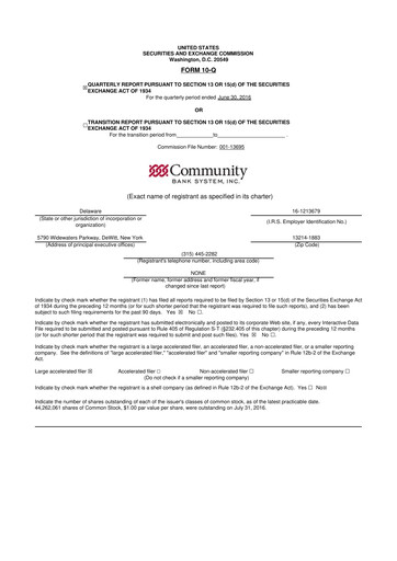 Thumbnail Community Financial System 10-Q Quarterly Report FY2016 