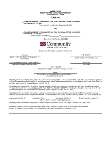 Thumbnail Community Financial System 10-Q Quarterly Report FY2016 