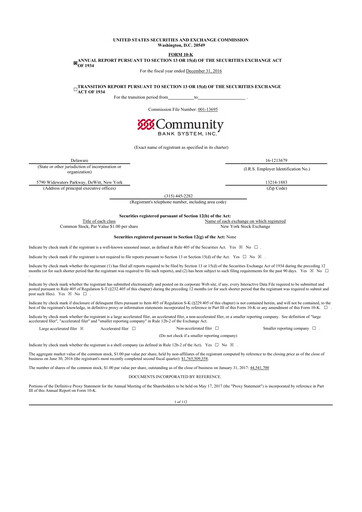Thumbnail Community Financial System 10-K Annual Report 2016