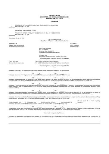 Thumbnail Cintas 10-K Annual Report 2012