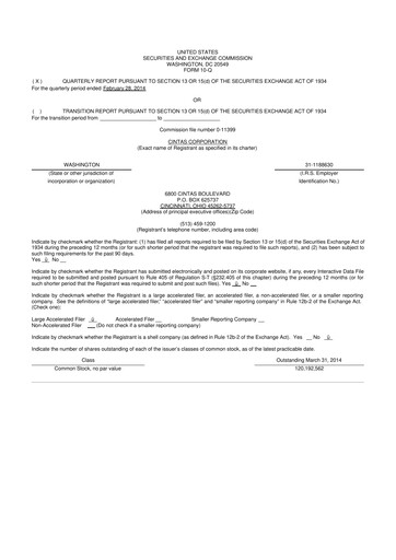 Thumbnail Cintas 10-Q Quarterly Report FY2014 