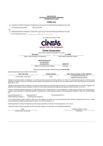 Thumbnail Cintas 10-Q Quarterly Report FY2020 