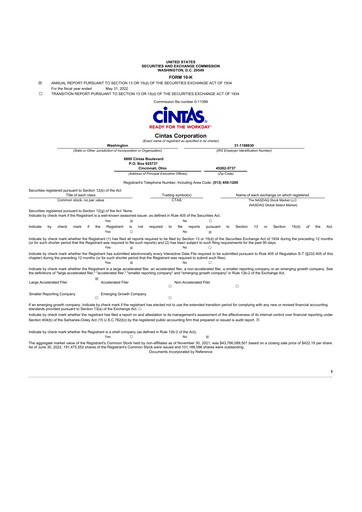 Thumbnail Cintas 10-K Annual Report 2022