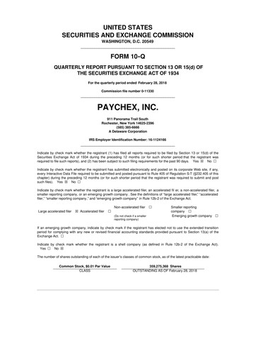 Thumbnail Paychex 10-Q Quarterly Report FY2018 