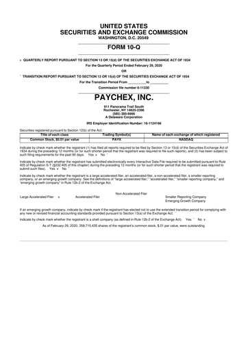 Thumbnail Paychex 10-Q Quarterly Report FY2020 