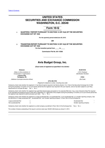 Thumbnail Avis Budget Group
 10-Q Quarterly Report FY2013 