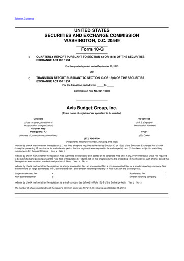 Thumbnail Avis Budget Group
 10-Q Quarterly Report FY2013 