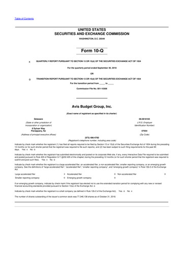 Thumbnail Avis Budget Group
 10-Q Quarterly Report FY2018 