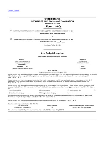 Thumbnail Avis Budget Group
 10-Q Quarterly Report FY 