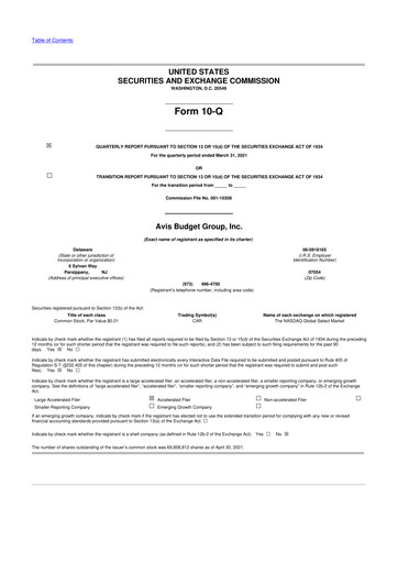 Thumbnail Avis Budget Group
 10-Q Quarterly Report FY2021 