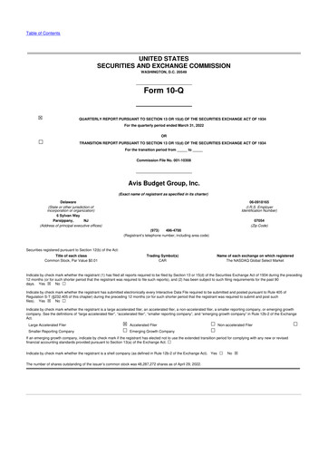 Thumbnail Avis Budget Group
 10-Q Quarterly Report FY2022 