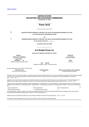 Thumbnail Avis Budget Group
 10-Q Quarterly Report FY2022 