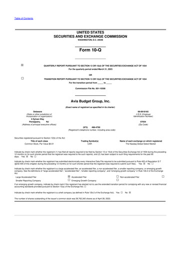 Thumbnail Avis Budget Group
 10-Q Quarterly Report FY2023 