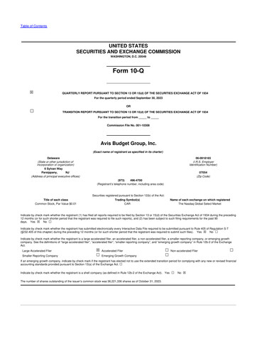 Thumbnail Avis Budget Group
 10-Q Quarterly Report FY2023 