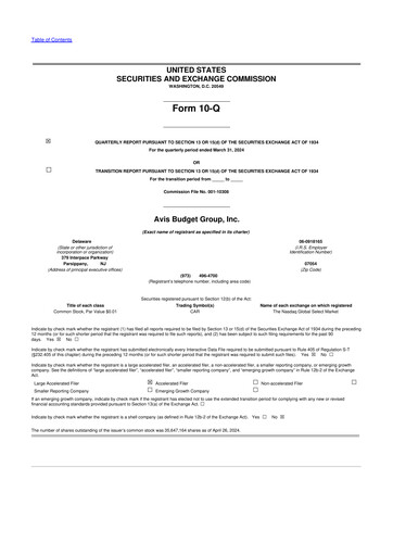 Thumbnail Avis Budget Group
 10-Q Quarterly Report FY2024 