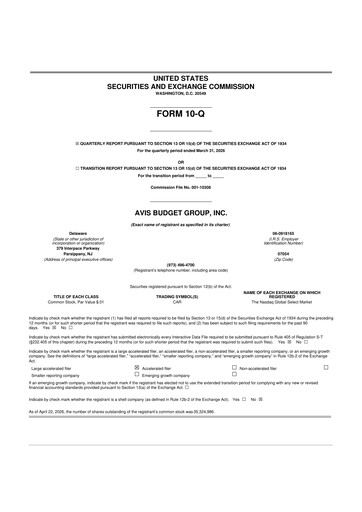 Miniature Avis Budget Group
 10-Q Rapport trimestriel  