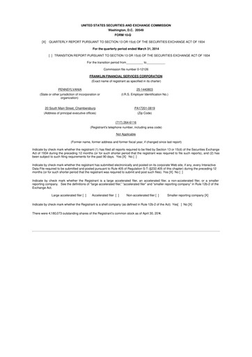Thumbnail Franklin Financial Services Corporation 10-Q Quarterly Report FY2014 