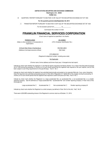 Thumbnail Franklin Financial Services Corporation 10-Q Quarterly Report FY2014 