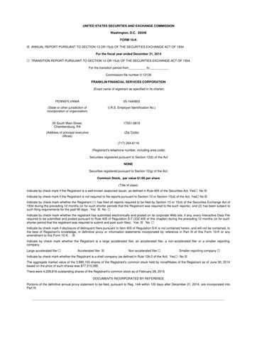 Thumbnail Franklin Financial Services Corporation 10-K Annual Report 2014