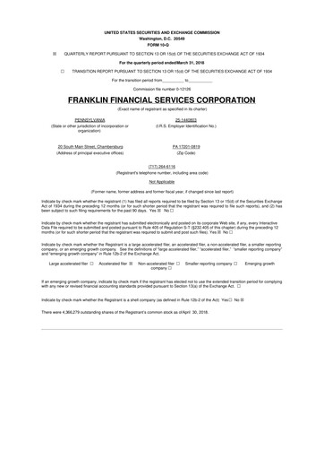 Thumbnail Franklin Financial Services Corporation 10-Q Quarterly Report FY2018 