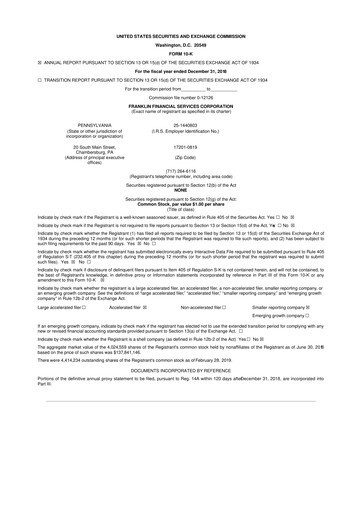 Thumbnail Franklin Financial Services Corporation 10-K Annual Report 2018