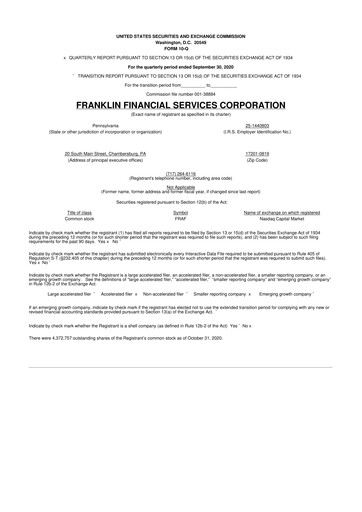 Thumbnail Franklin Financial Services Corporation 10-Q Quarterly Report FY2020 
