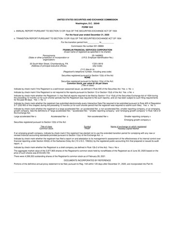 Thumbnail Franklin Financial Services Corporation 10-K Annual Report 2020