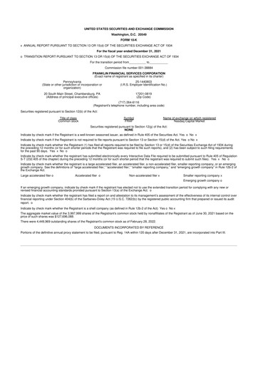 Thumbnail Franklin Financial Services Corporation 10-K Annual Report 2021