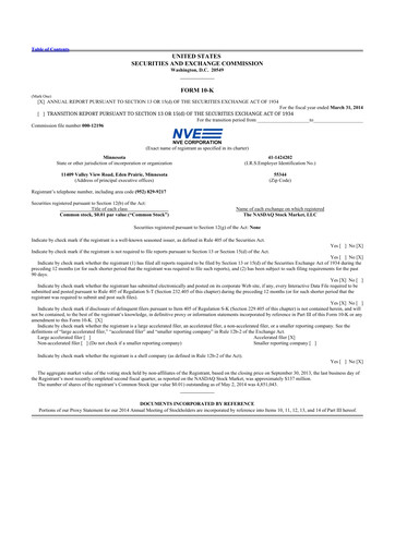 Thumbnail NVE Corporation
 10-K Annual Report 2014