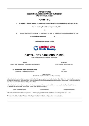 Thumbnail Capital City Bank Group
 10-Q Quarterly Report FY 