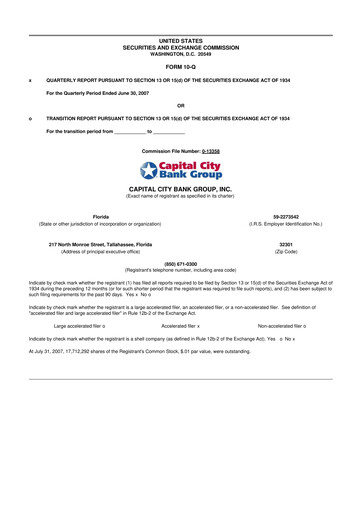 Thumbnail Capital City Bank Group
 10-Q Quarterly Report FY 