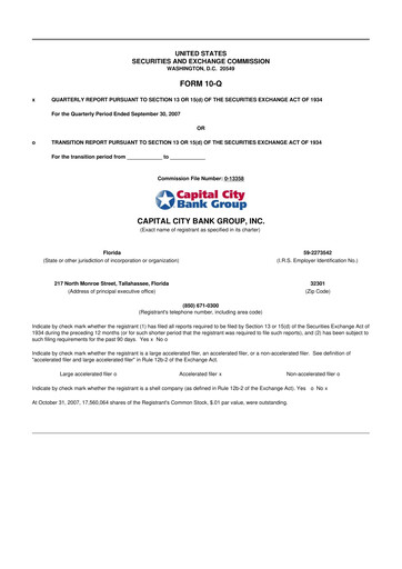 Thumbnail Capital City Bank Group
 10-Q Quarterly Report FY 