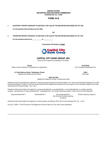 Thumbnail Capital City Bank Group
 10-Q Quarterly Report FY 