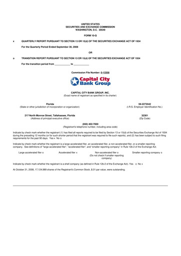 Thumbnail Capital City Bank Group
 10-Q Quarterly Report FY 