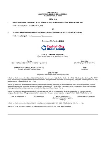 Thumbnail Capital City Bank Group
 10-Q Quarterly Report FY 