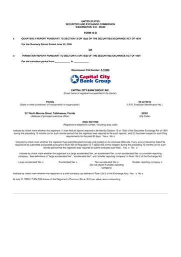 Thumbnail Capital City Bank Group
 10-Q Quarterly Report FY 
