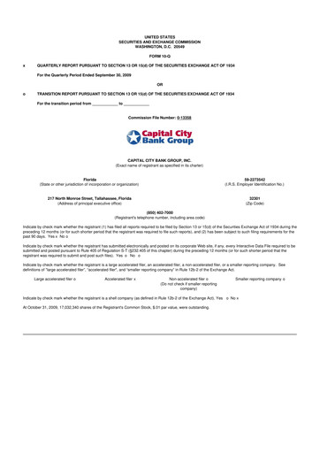Thumbnail Capital City Bank Group
 10-Q Quarterly Report FY 