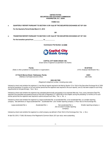 Thumbnail Capital City Bank Group
 10-Q Quarterly Report FY 