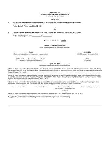 Thumbnail Capital City Bank Group
 10-Q Quarterly Report FY2011 