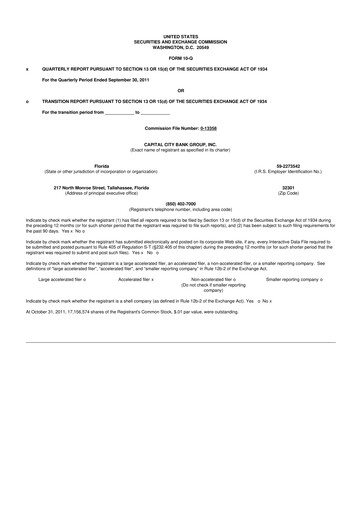 Thumbnail Capital City Bank Group
 10-Q Quarterly Report FY2011 